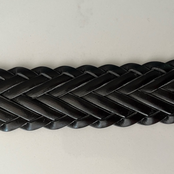 New! 100% Black Leather Braided Belt Size 36 Matte Silvertone Hardware Western - Picture 6 of 9